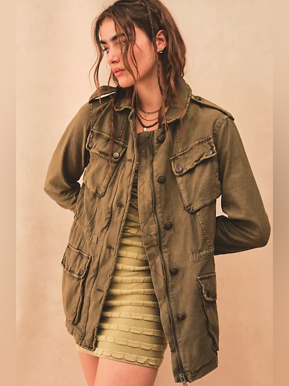 Free People Not Your Brother’s Surplus Military Jacket Olive Khaki Utility Army